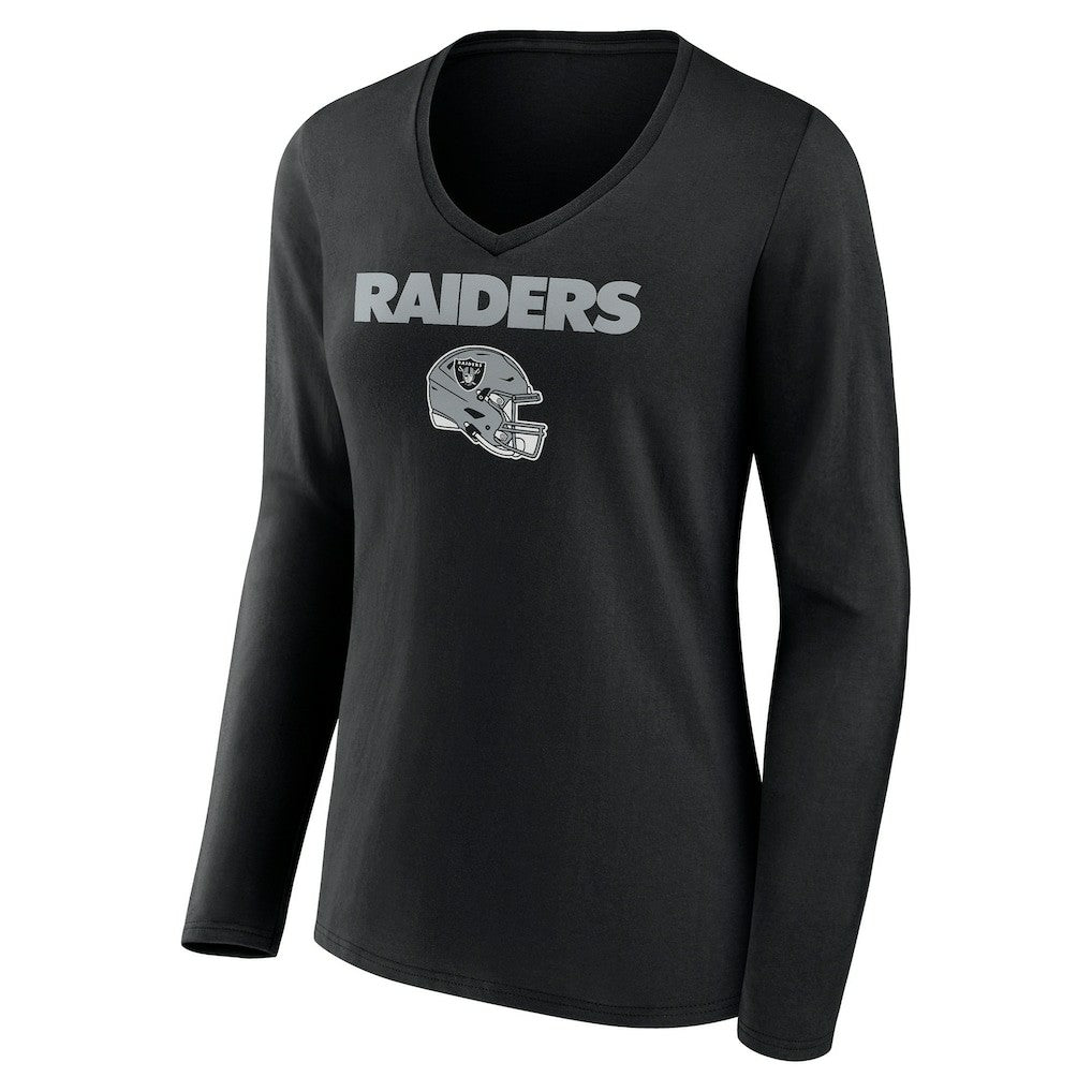 Las Vegas Raiders Women's Personalized Name & Number Team Wordmark Long Sleeve V-Neck T-Shirt - Black - NFL