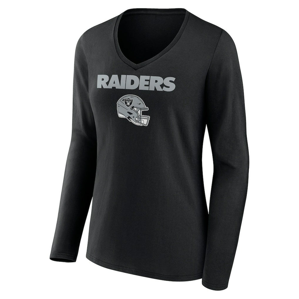 Las Vegas Raiders Women's Personalized Name & Number Team Wordmark Long Sleeve V-Neck T-Shirt - Black - NFL