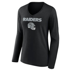 Las Vegas Raiders Women's Personalized Name & Number Team Wordmark Long Sleeve V-Neck T-Shirt - Black - NFL