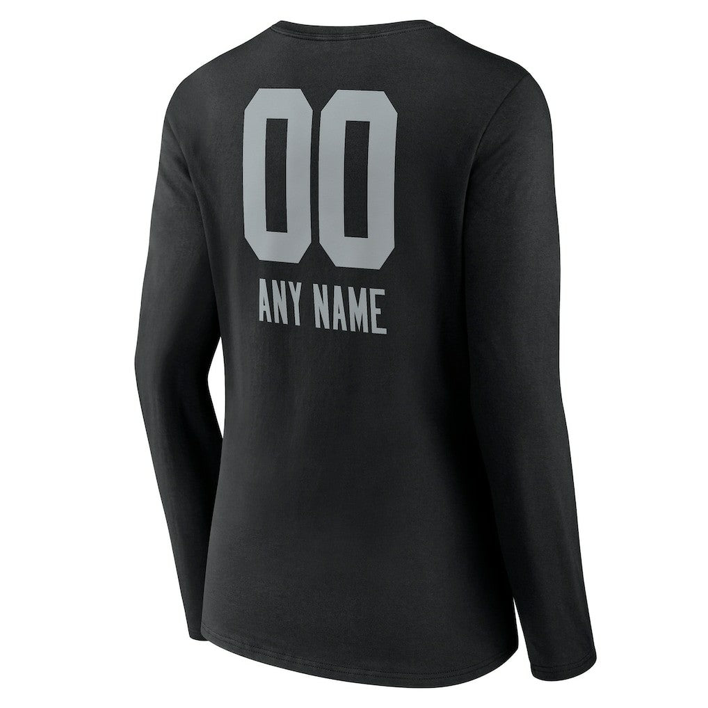 Las Vegas Raiders Women's Personalized Name & Number Team Wordmark Long Sleeve V-Neck T-Shirt - Black - NFL