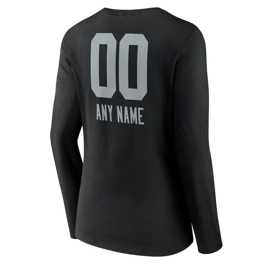 Las Vegas Raiders Women's Personalized Name & Number Team Wordmark Long Sleeve V-Neck T-Shirt - Black - NFL