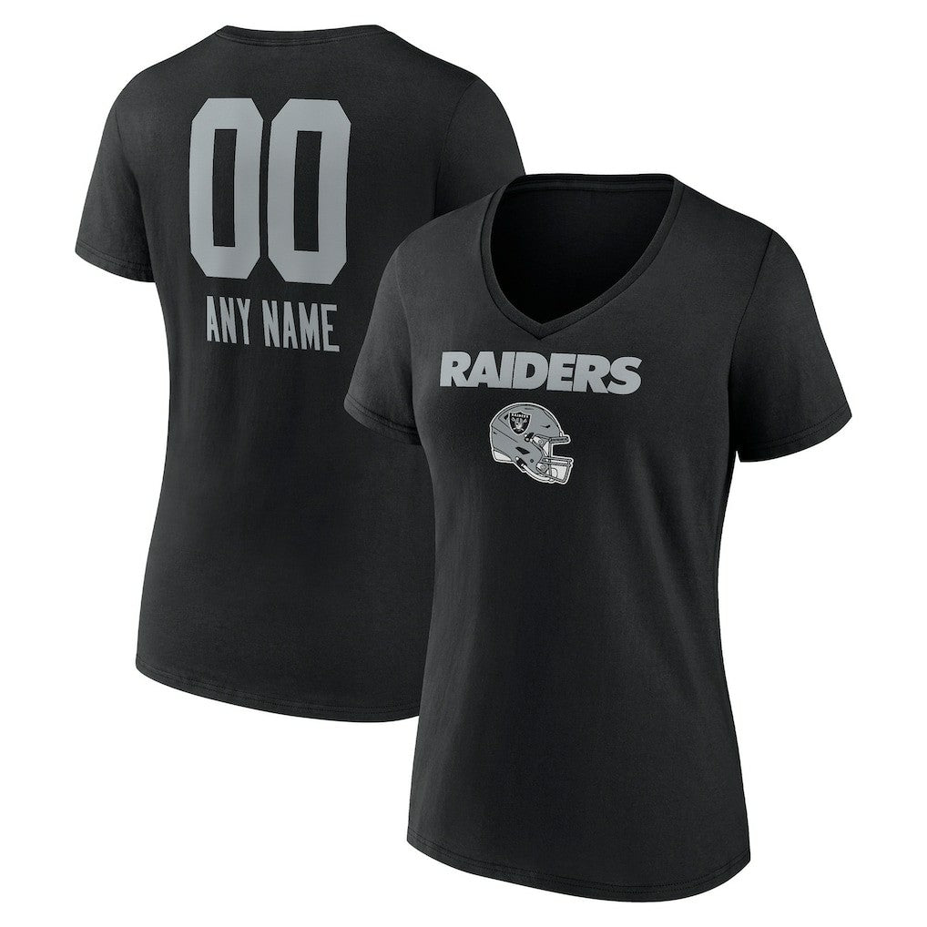 Las Vegas Raiders Women's Personalized Name & Number Team Wordmark V-Neck T-Shirt - Black - NFL