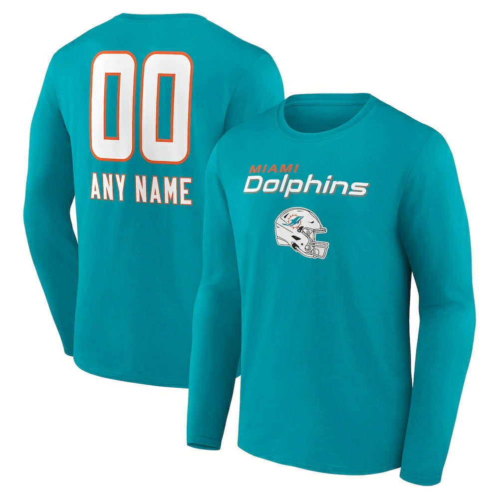Miami Dolphins Personalized Name & Number Team Wordmark Long Sleeve T-Shirt - Aqua - NFL