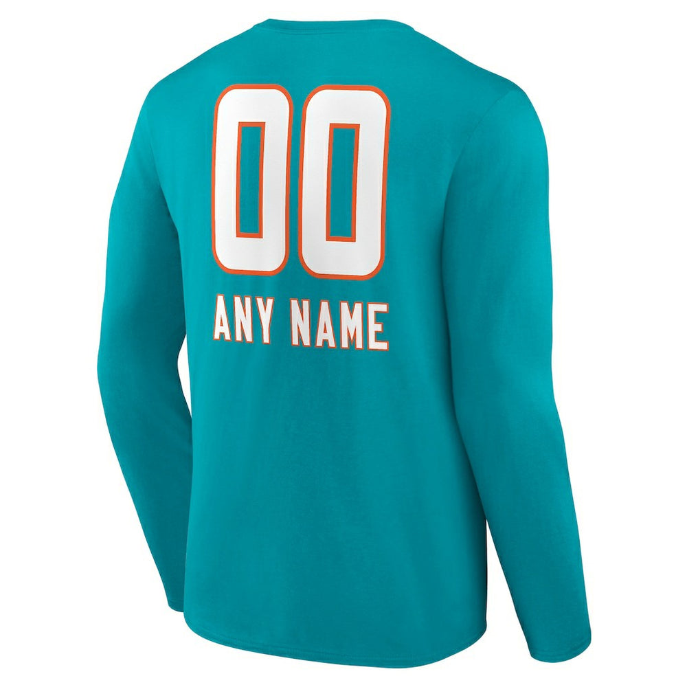 Miami Dolphins Personalized Name & Number Team Wordmark Long Sleeve T-Shirt - Aqua - NFL