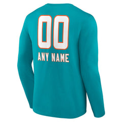 Miami Dolphins Personalized Name & Number Team Wordmark Long Sleeve T-Shirt - Aqua - NFL