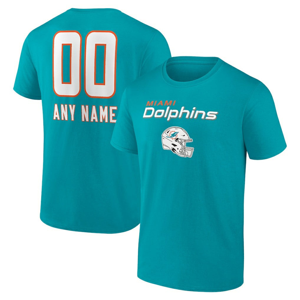 Miami Dolphins Personalized Name & Number Team Wordmark T-Shirt - Aqua - NFL