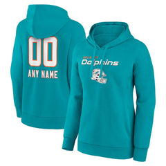 Miami Dolphins Women's Personalized Name & Number Team Wordmark Pullover Hoodie - Aqua - NFL