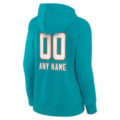 Miami Dolphins Women's Personalized Name & Number Team Wordmark Pullover Hoodie - Aqua - NFL
