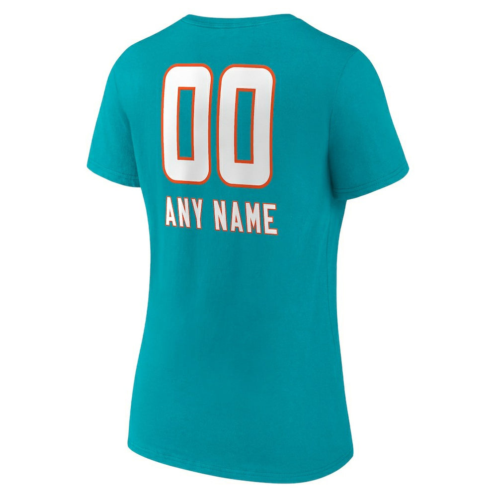 Miami Dolphins Women's Personalized Name & Number Team Wordmark V-Neck T-Shirt - Aqua - NFL