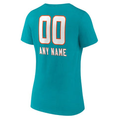 Miami Dolphins Women's Personalized Name & Number Team Wordmark V-Neck T-Shirt - Aqua - NFL