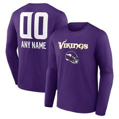 Minnesota Vikings Personalized Name & Number Team Wordmark Long Sleeve T-Shirt - Purple - NFL
