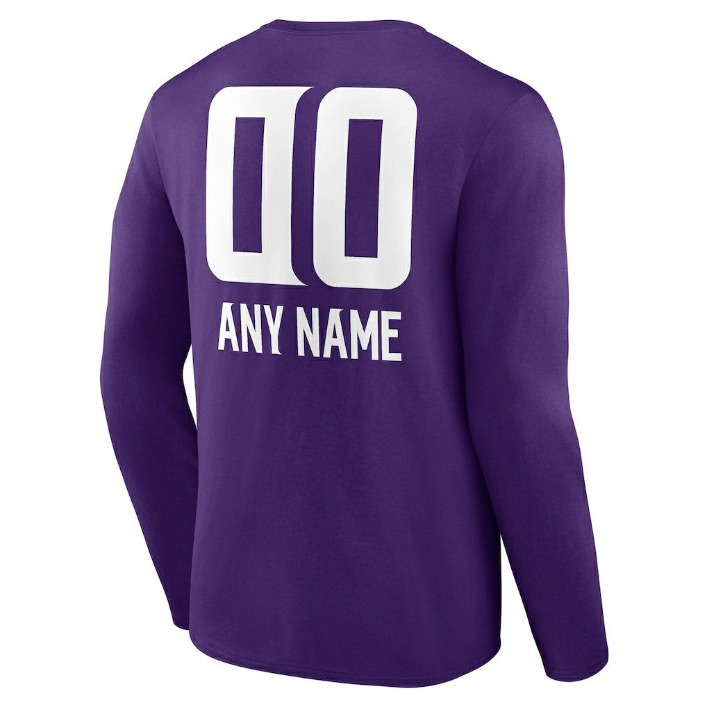 Minnesota Vikings Personalized Name & Number Team Wordmark Long Sleeve T-Shirt - Purple - NFL
