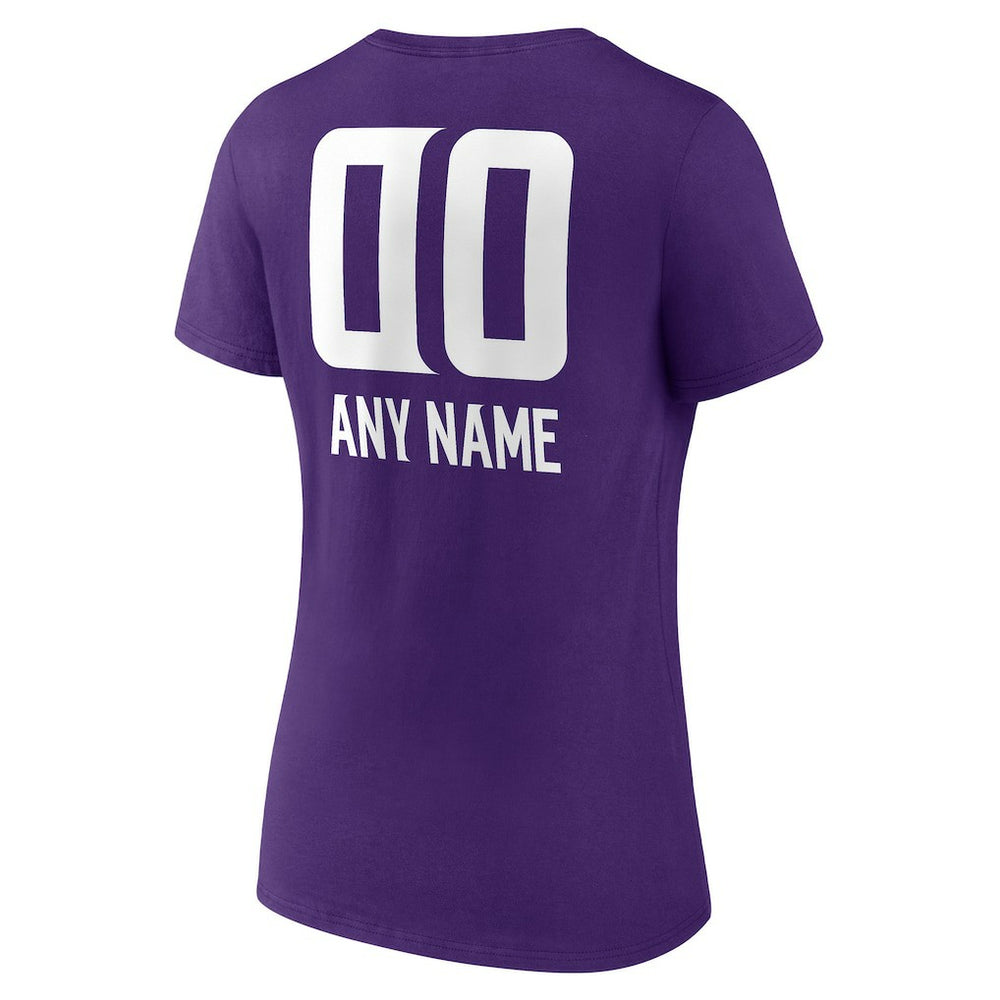 Minnesota Vikings Women's Personalized Name & Number Team Wordmark V-Neck T-Shirt - Purple - NFL