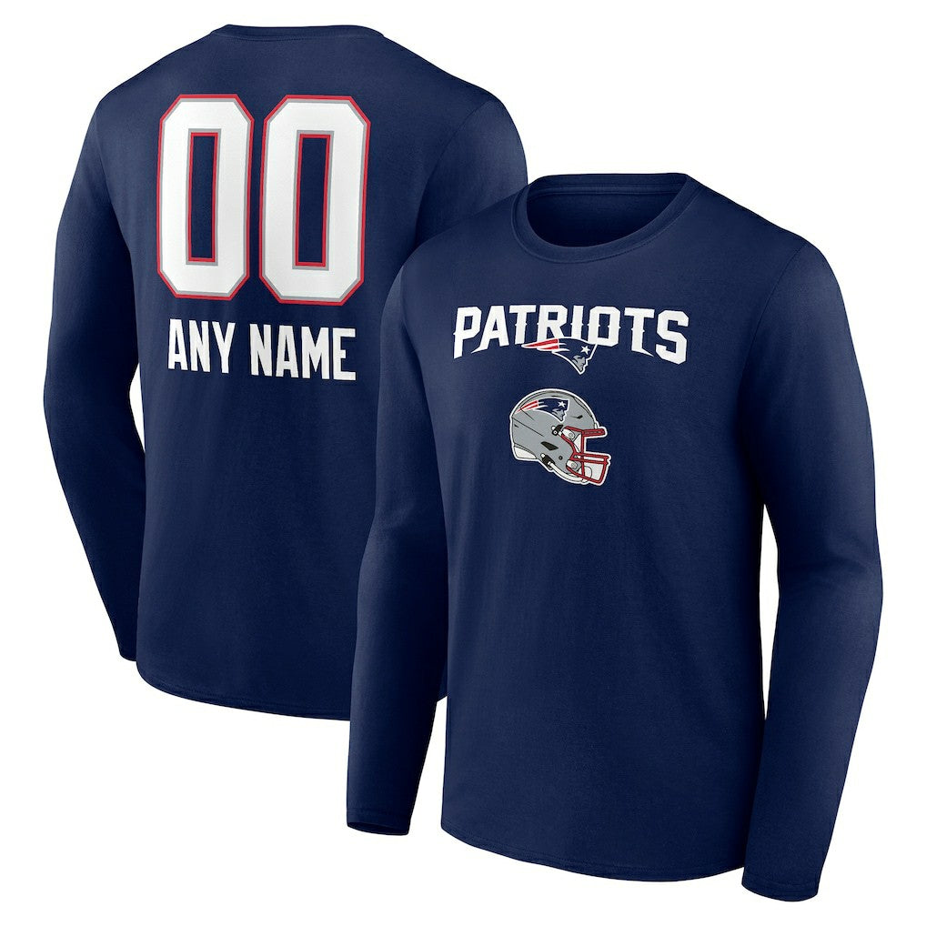 New England Patriots Personalized Name & Number Team Wordmark Long Sleeve T-Shirt - Navy - NFL