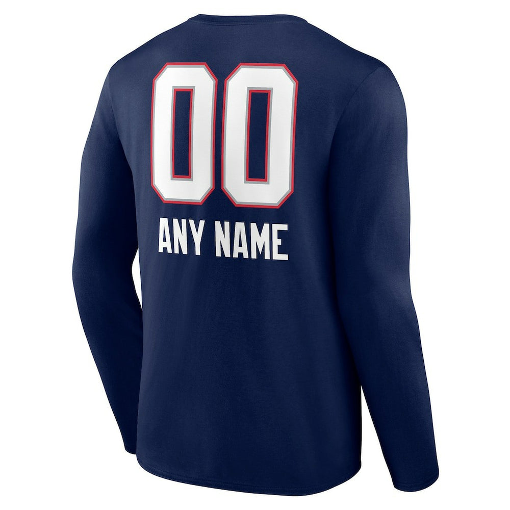 New England Patriots Personalized Name & Number Team Wordmark Long Sleeve T-Shirt - Navy - NFL