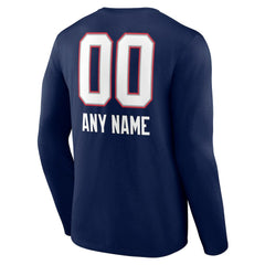 New England Patriots Personalized Name & Number Team Wordmark Long Sleeve T-Shirt - Navy - NFL