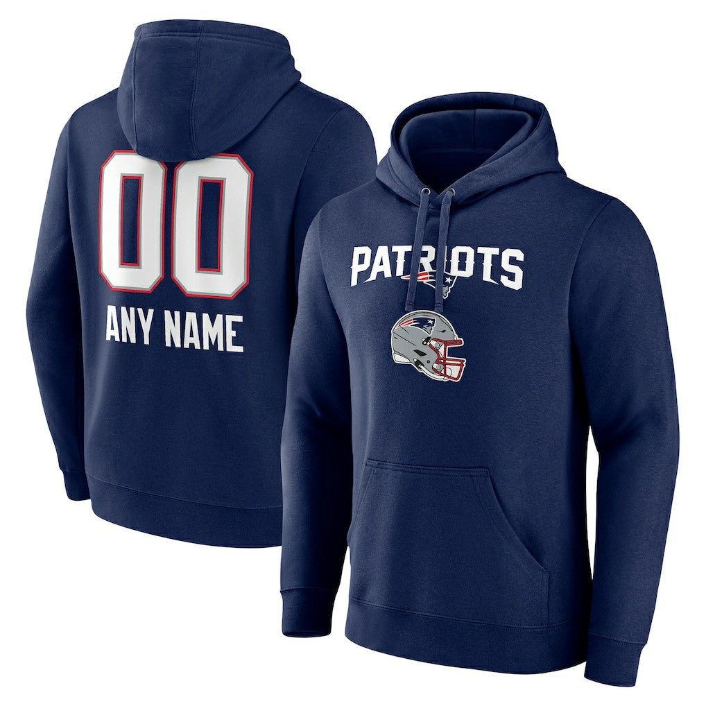 New England Patriots Personalized Name & Number Team Wordmark Pullover Hoodie - Navy - NFL