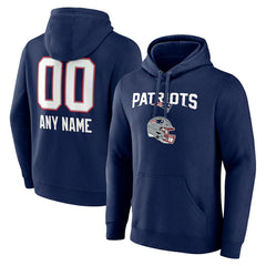 New England Patriots Personalized Name & Number Team Wordmark Pullover Hoodie - Navy - NFL