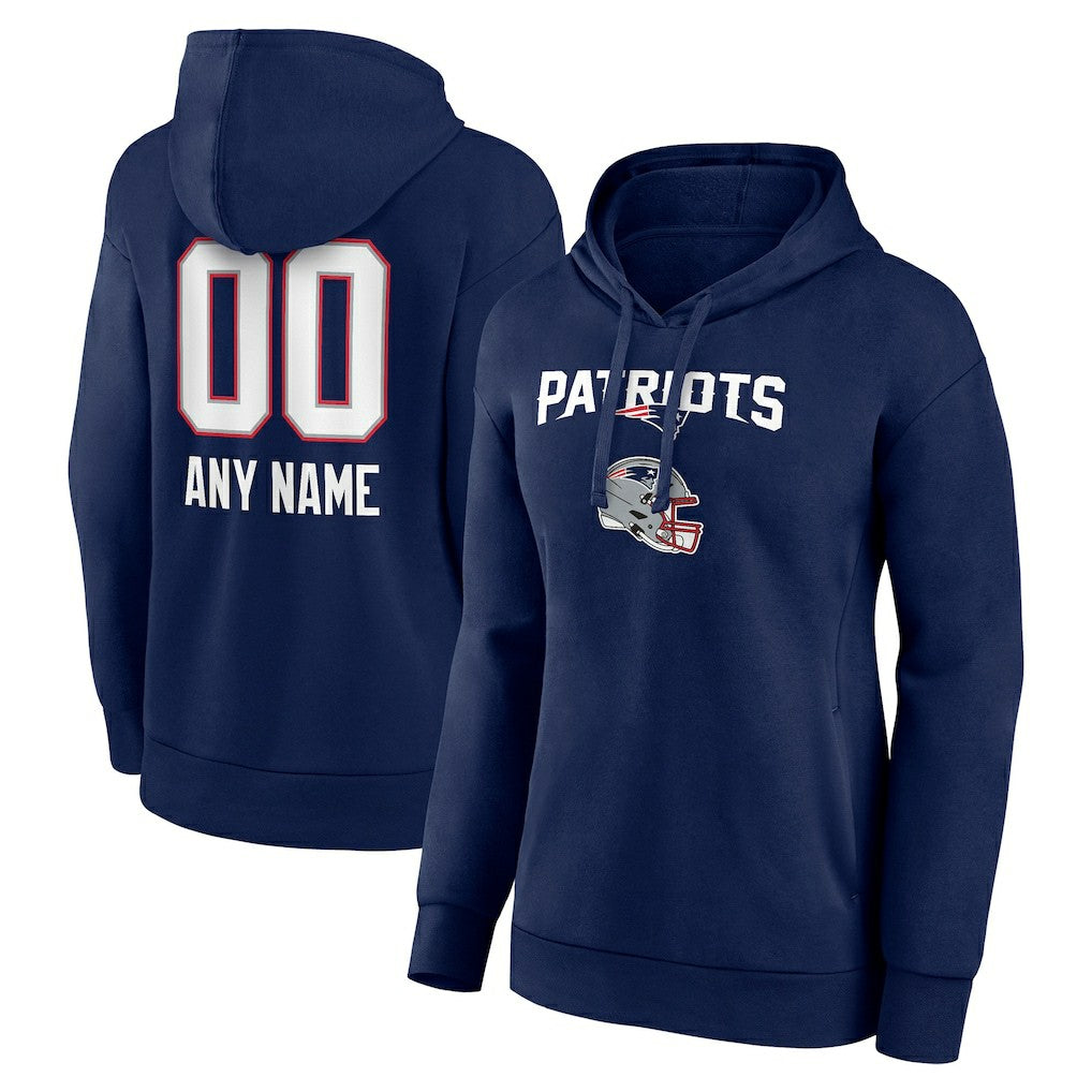 New England Patriots Women's Personalized Name & Number Team Wordmark Pullover Hoodie - Navy - NFL