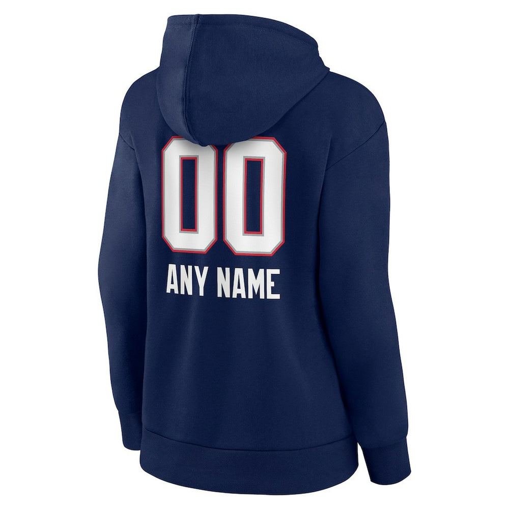 New England Patriots Women's Personalized Name & Number Team Wordmark Pullover Hoodie - Navy - NFL