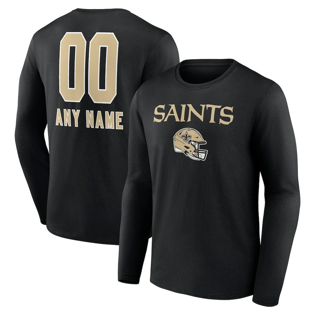 New Orleans Saints Personalized Name & Number Team Wordmark Long Sleeve T-Shirt - Black - NFL
