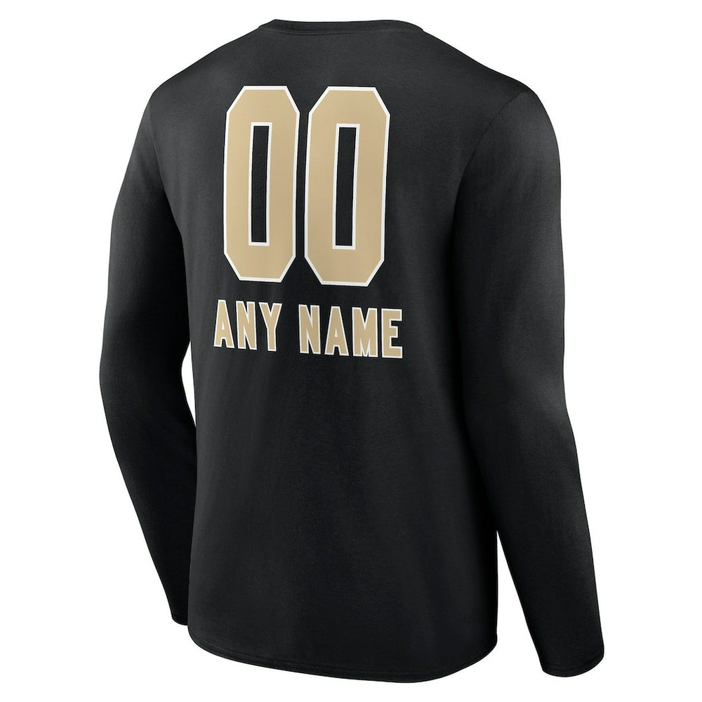 New Orleans Saints Personalized Name & Number Team Wordmark Long Sleeve T-Shirt - Black - NFL