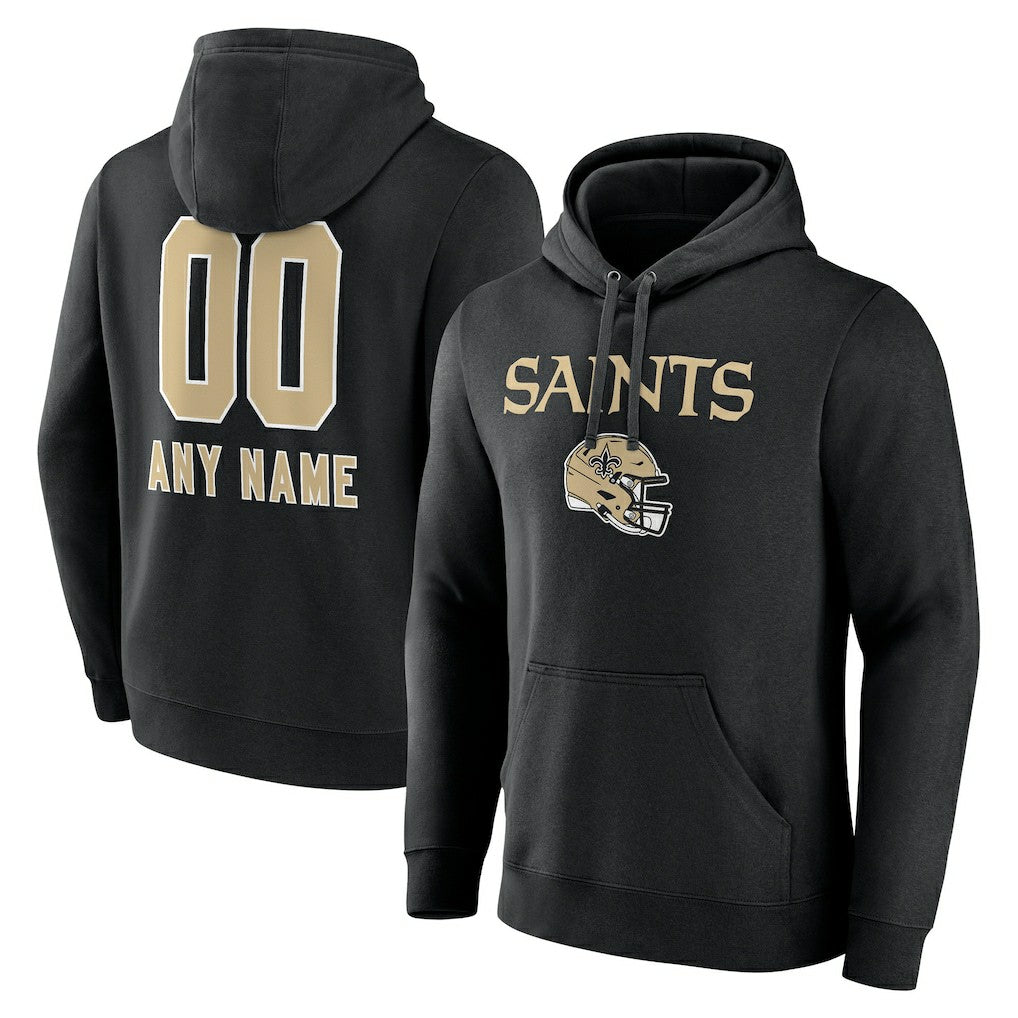 New Orleans Saints Personalized Name & Number Team Wordmark Pullover Hoodie - Black - NFL