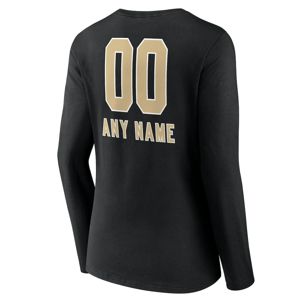 New Orleans Saints Women's Personalized Name & Number Team Wordmark Long Sleeve V-Neck T-Shirt - Black - NFL