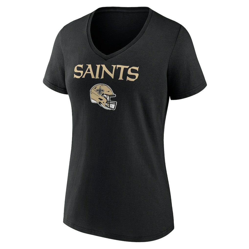 New Orleans Saints Women's Personalized Name & Number Team Wordmark V-Neck T-Shirt - Black - NFL