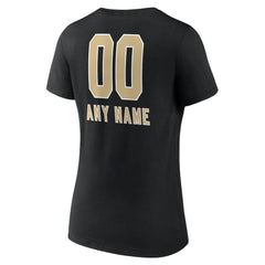 New Orleans Saints Women's Personalized Name & Number Team Wordmark V-Neck T-Shirt - Black - NFL