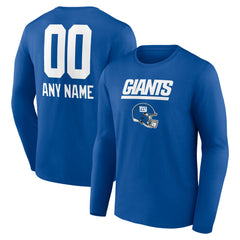 New York Giants Personalized Name & Number Team Wordmark Long Sleeve T-Shirt - Royal - NFL