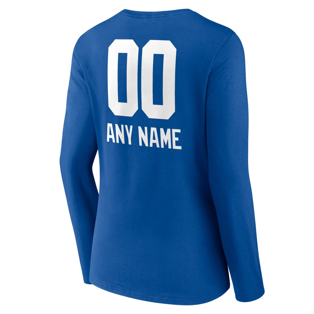 New York Giants Women's Personalized Name & Number Team Wordmark Long Sleeve V-Neck T-Shirt - Royal - NFL