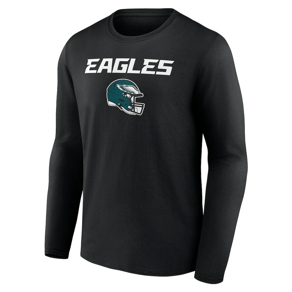 Philadelphia Eagles Personalized Name & Number Team Wordmark Long Sleeve T-Shirt - Black - NFL