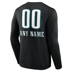 Philadelphia Eagles Personalized Name & Number Team Wordmark Long Sleeve T-Shirt - Black - NFL