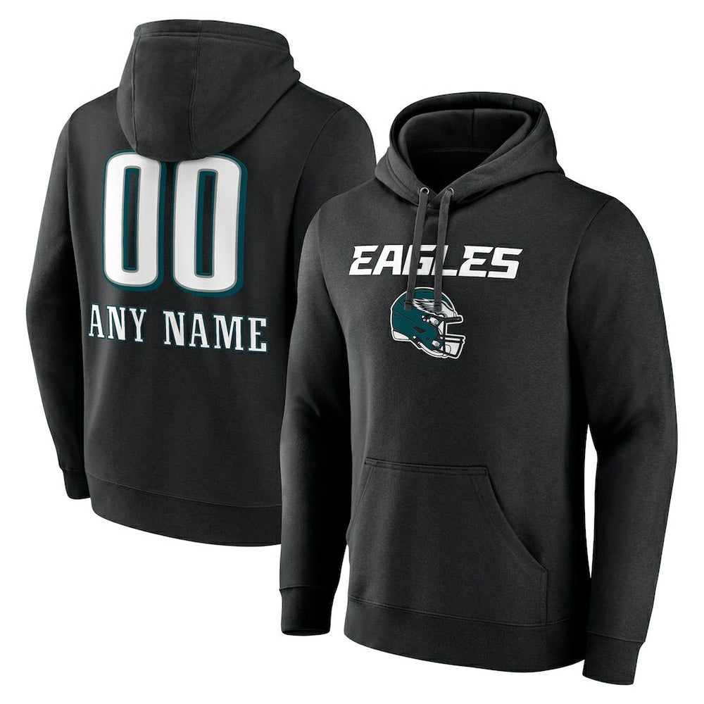 Philadelphia Eagles Personalized Name & Number Team Wordmark Pullover Hoodie - Black - NFL