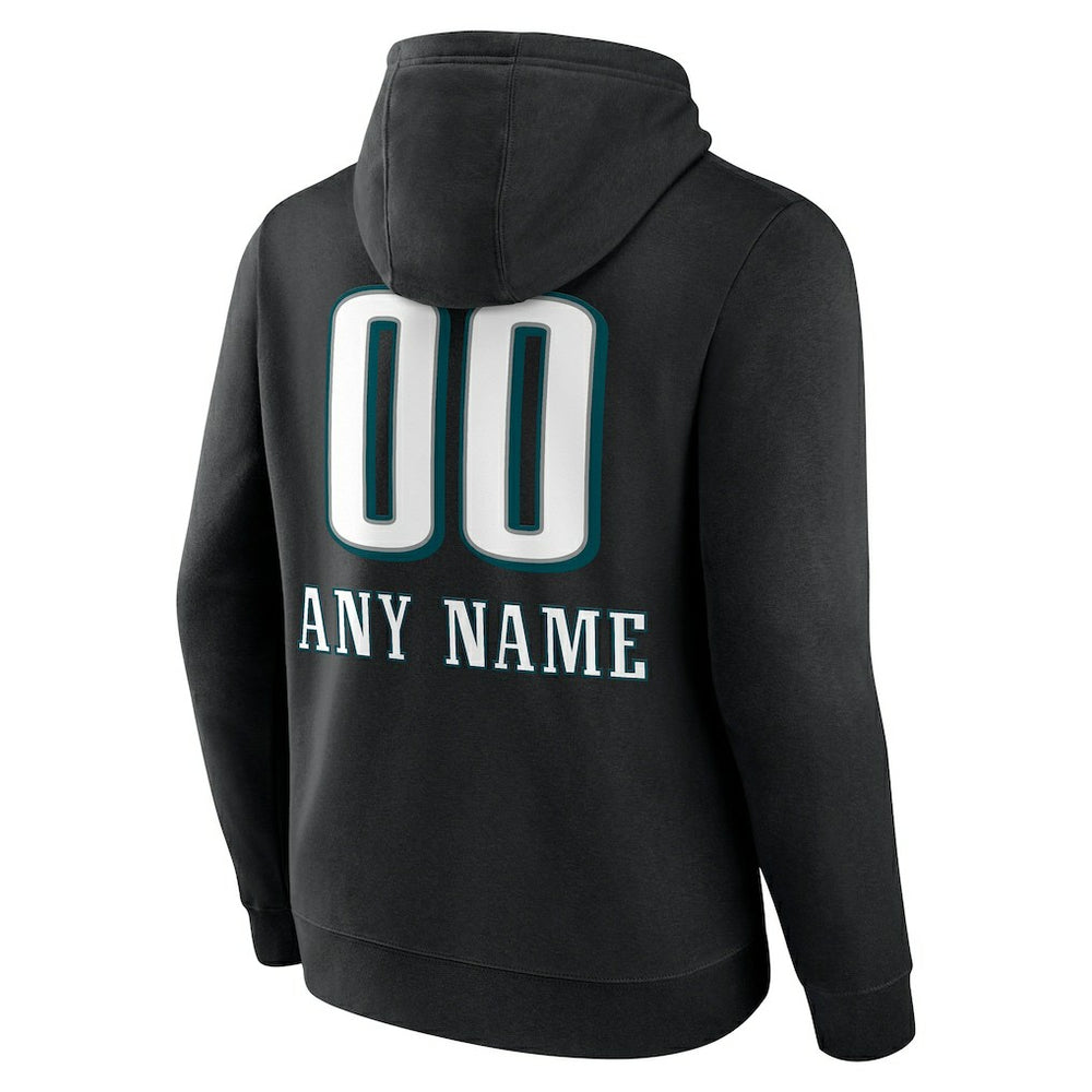 Philadelphia Eagles Personalized Name & Number Team Wordmark Pullover Hoodie - Black - NFL