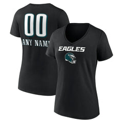Philadelphia Eagles Women's Personalized Name & Number Team Wordmark V-Neck T-Shirt - Black - NFL
