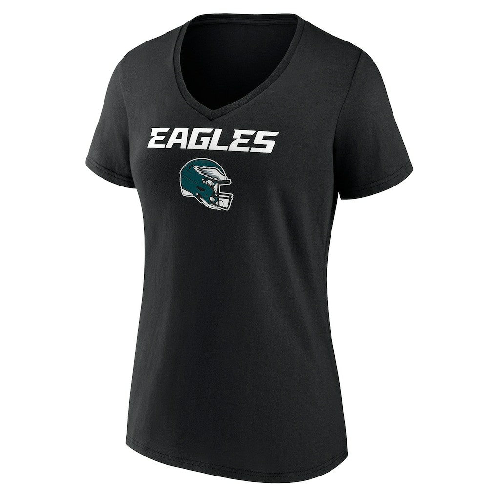 Philadelphia Eagles Women's Personalized Name & Number Team Wordmark V-Neck T-Shirt - Black - NFL
