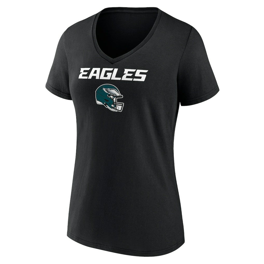 Philadelphia Eagles Women's Personalized Name & Number Team Wordmark V-Neck T-Shirt - Black - NFL