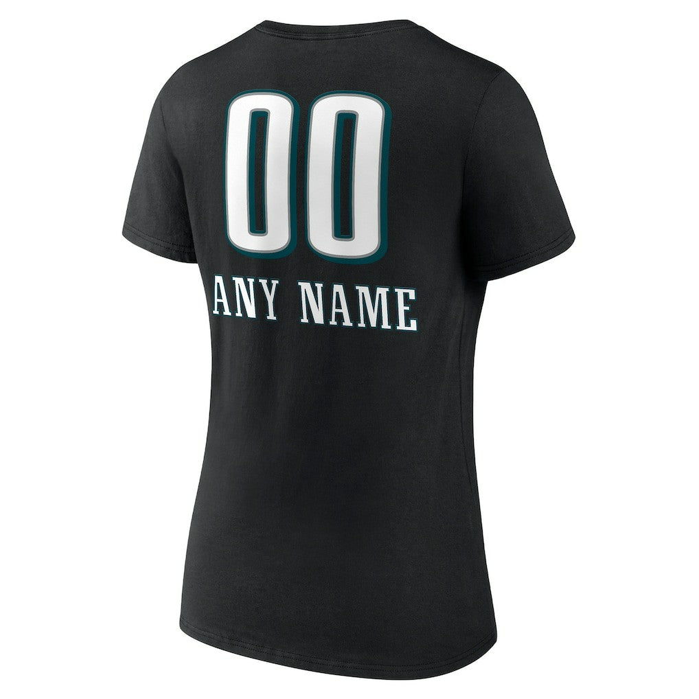 Philadelphia Eagles Women's Personalized Name & Number Team Wordmark V-Neck T-Shirt - Black - NFL