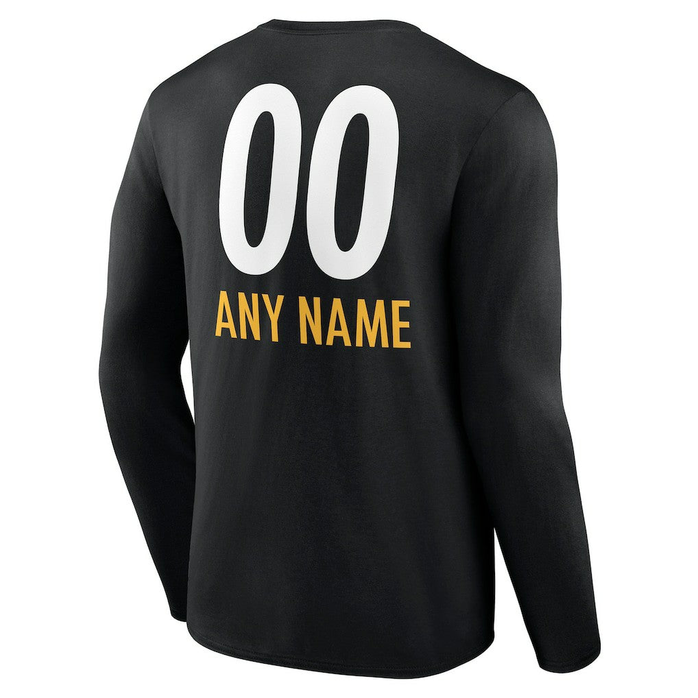 Pittsburgh Steelers Personalized Name & Number Team Wordmark Long Sleeve T-Shirt - Black - NFL