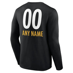 Pittsburgh Steelers Personalized Name & Number Team Wordmark Long Sleeve T-Shirt - Black - NFL