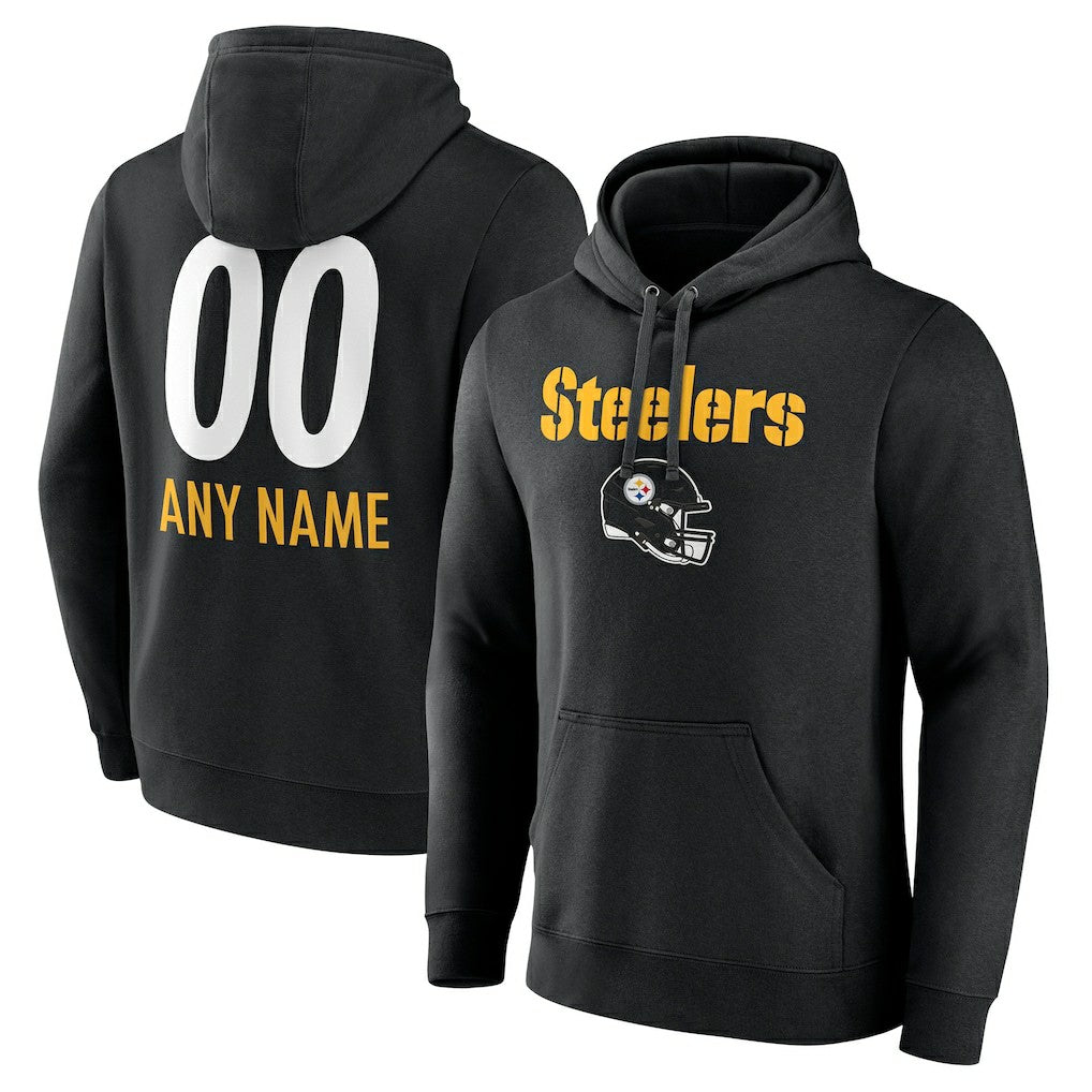 Pittsburgh Steelers Personalized Name & Number Team Wordmark Pullover Hoodie - Black - NFL