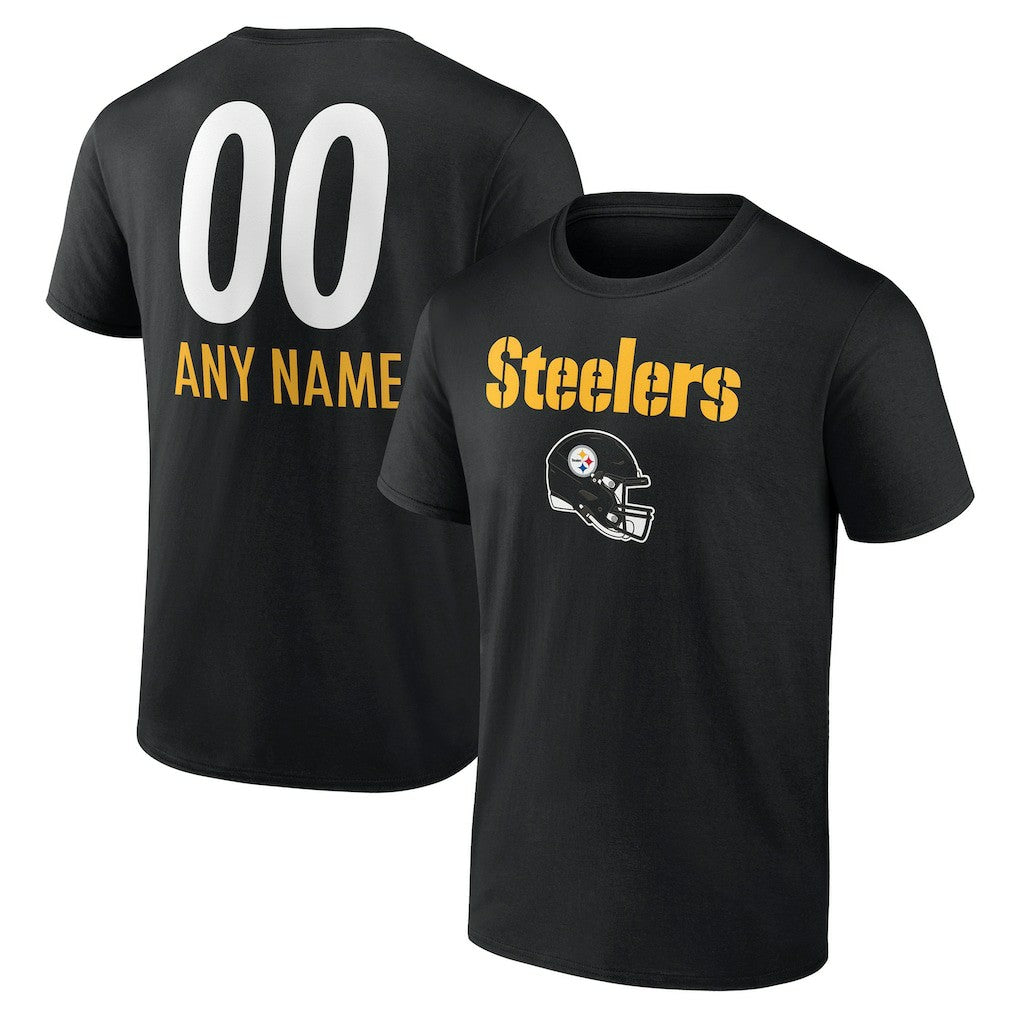 Pittsburgh Steelers Personalized Name & Number Team Wordmark T-Shirt - Black - NFL