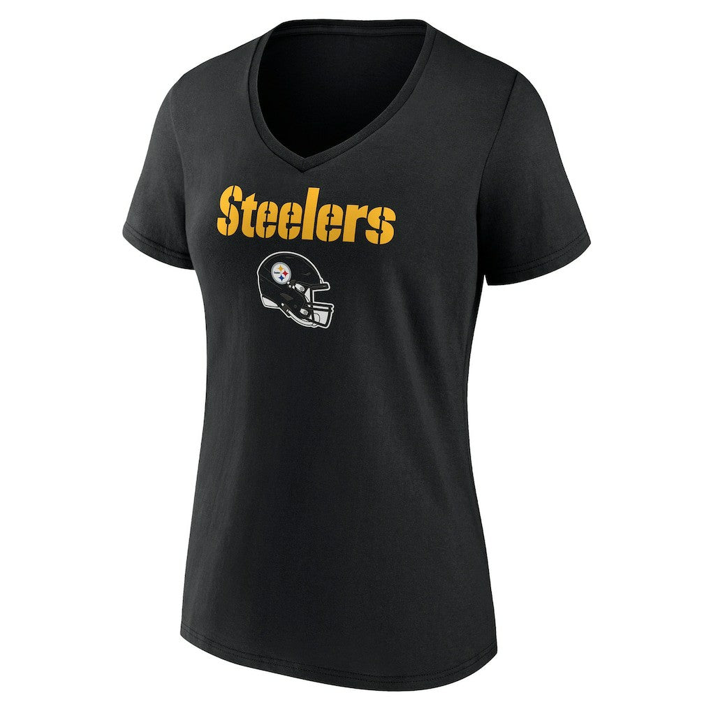 Pittsburgh Steelers Women's Personalized Name & Number Team Wordmark V-Neck T-Shirt - Black - NFL