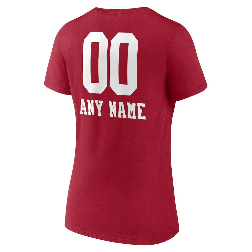 San Francisco 49ers Women's Personalized Name & Number Team Wordmark V-Neck T-Shirt - Scarlet - NFL