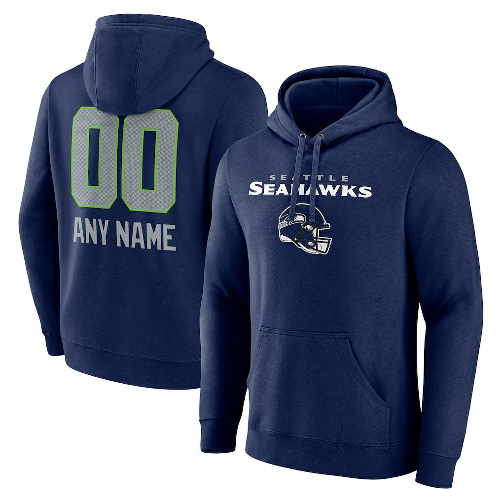 Seattle Seahawks Personalized Name & Number Team Wordmark Pullover Hoodie - College Navy - NFL