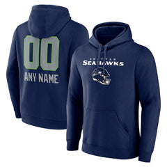 Seattle Seahawks Personalized Name & Number Team Wordmark Pullover Hoodie - College Navy - NFL