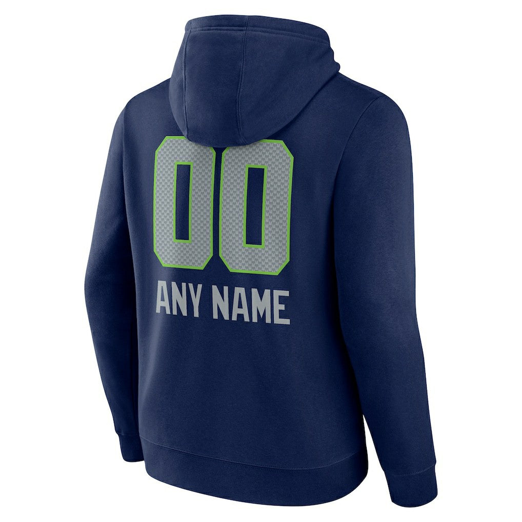 Seattle Seahawks Personalized Name & Number Team Wordmark Pullover Hoodie - College Navy - NFL