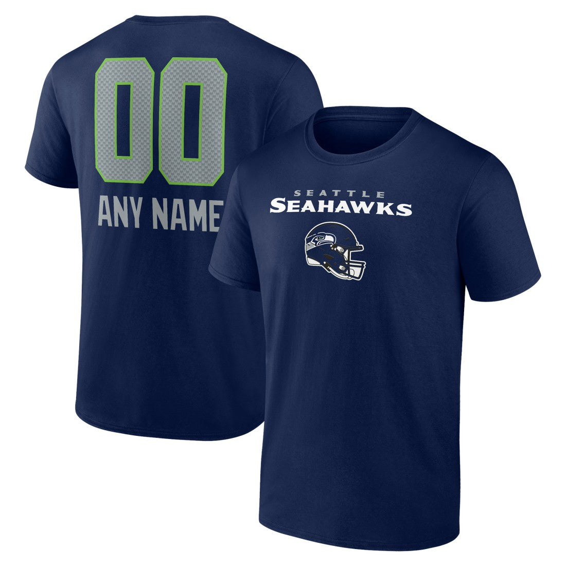 Seattle Seahawks Personalized Name & Number Team Wordmark T-Shirt - College Navy - NFL